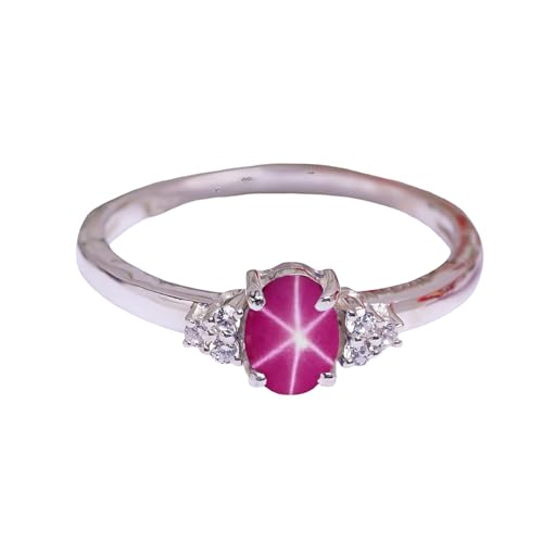 6 Rays Star Ruby Ring 925 Sterling Silver with White Sapphire Accents Lindy Star Ring Accent Diamond Statement Engagement Stackable Handmade Rings July Birthstone Jewelry