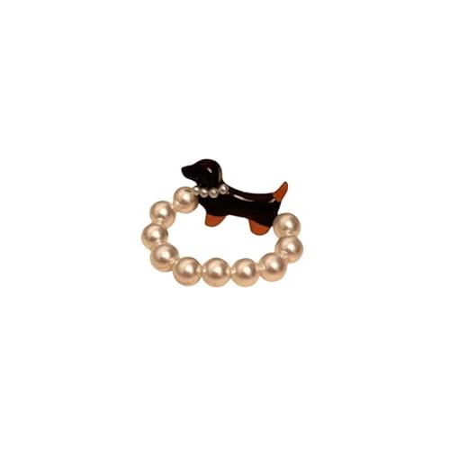 hiwhale Teckel Anneaux pour Les Femmes Adorable Teckel Bague avec Perle détail Bijoux Cadeaux pour Femmes Filles Chien Amoureux