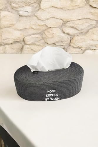 HOME DECORS BY ÖZLEM - peçetelik, Oval Peçetelik, Jüt,Hasır peçetelik,Dekoratif,Sepet,Düzenleyici,Organizer Handmade-27x15x8cm (ANTRASİT)
