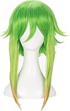 QWIFCMJF - Role Play Megpoid Gumi Cosplay Wig, 45cm Green Golden Short Layered Wig