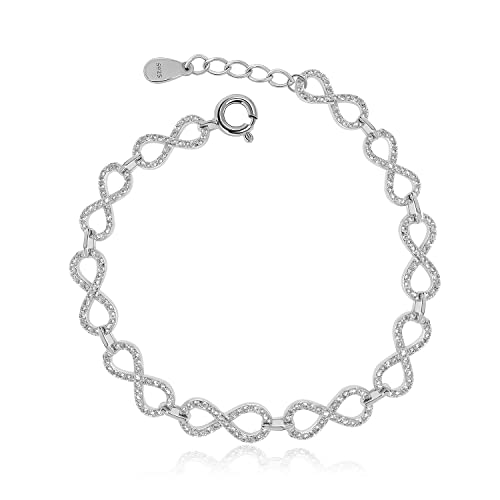 Image of Meissa Infinity Bracelets for Women 925 Sterling Silver Love Bracelets with Cubic Zirconia Friendship Bracelets Ladies jewellery Gift Size 6.5-7.0 Inches, Silver