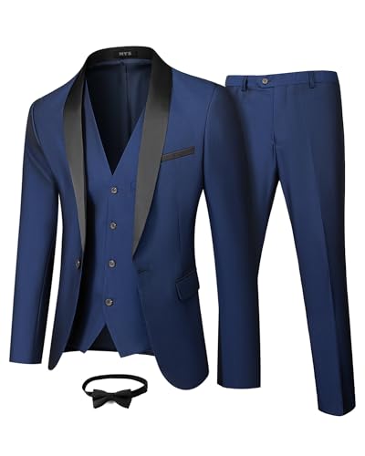 Lista de Pantalones de esmoquin para Hombre los más solicitados. 48 MY'S - Juego de Esmoquin de 3 Piezas para Hombre con Pajarita, Chaleco y Pantalones con Solapa de un botón, Ajuste Delgado, Traje de graduación, Fiesta, Boda, Esmoquin, Azul...