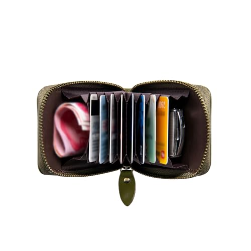Image of Vintage Full Top Grain Leather Wallet RFID Blocking Multi Card Case with Zipper Pocket Card Holder for Men Women Gift Box