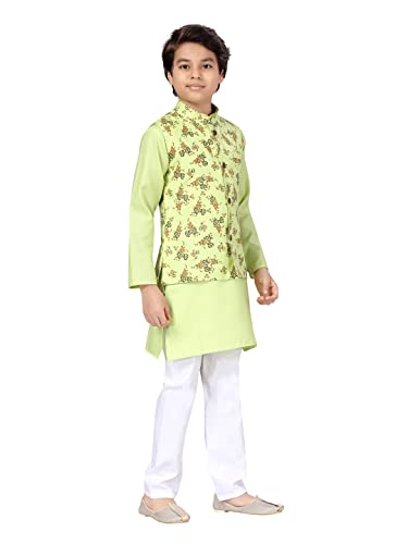 Image of Aarika Boys Light Green & White Color Sherwani With Pyjama & Waistcoat