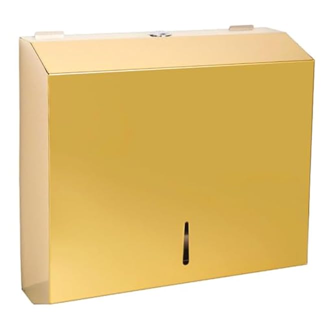 Comercial Paper Towel Dispenser Wall Mount, Brushed Gold Stainless Steel Hand Towel Dispenser with Lock, Large Capacity Trifold/C Fold Paper Towel Holder for Bathroom Kitchen Office Public Places