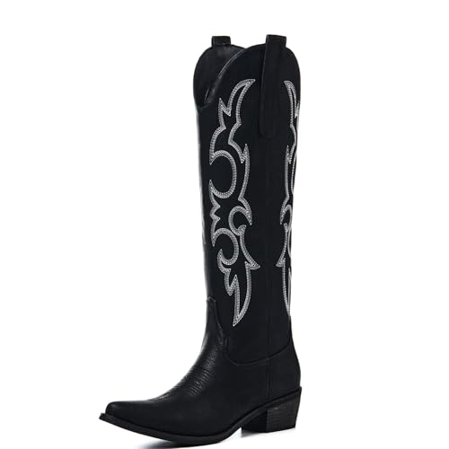Image of Cowboy Boots for Women, Cowgirl Boots with Embroidered and Chunky Heel, Ideal for Daily Wear and Country Fashion