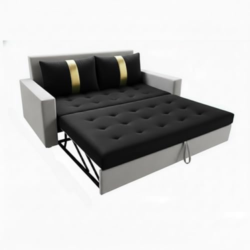 Image of FURNY Tressa 2 Seater Fabric Pull-Out Sofa Cum Bed (Light Grey-Black) Premium Velvet Finish | Durable Comfort | Ideal for Living Room