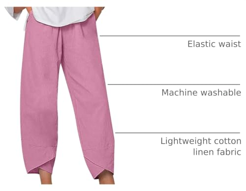 Image of Cotton Linen Capri Pants for Women 2025 Casual Printed Cropped Palazzo Pants Elastic Waist Lounge Baggy Trousers