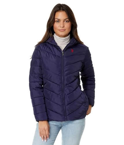 U.S. POLO ASSN. Chevron Cozy Faux Fur Lining Quilted Hooded Puffer with Side Panel