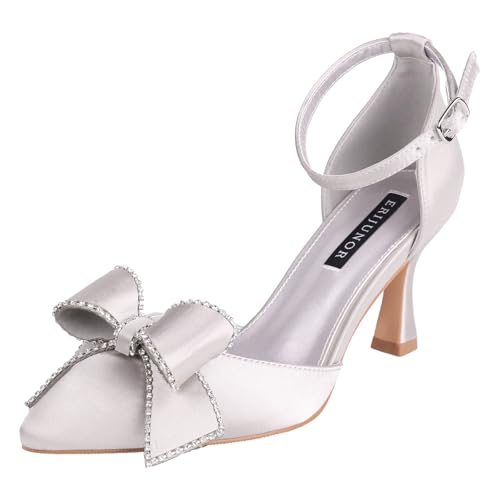 ERIJUNOR Mid Heel Satin Pumps