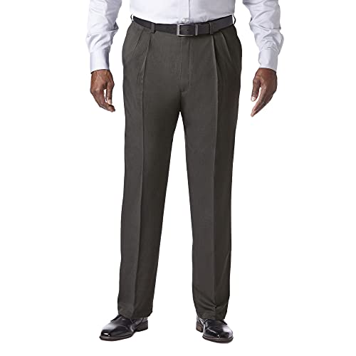 Haggar Men's Cool 18 Pro Classic Fit Pleat Front Expandable Waist Pant, Charcoal Heather, 52Wx34L