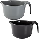 Osnell USA 2 Pcs Large Mixing Bowls with Handles, 3.6 qt - Plastic Nesting Bowls for Kitchen, Lightweight Batter Bowls, Easy to Clean, Black & Gray