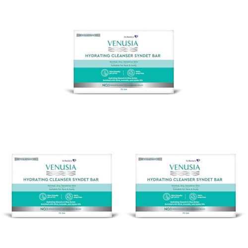 Image of Dr. Reddy's Venusia Hydrating Cleanser Syndet Bar | 100% soap-free, pH 5.5, Non-irritating, Hypoallergenic, PAMA-free | Enriched with Hydrating Glycerin, Shea Butter, Olive Oil, Avocado Oil & Jojoba Oil - 75g