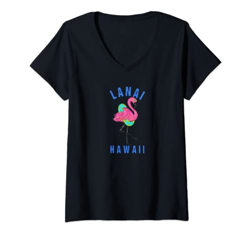 Mujer Lanai Beach Design / Flamingo Ilustración Camiseta Cuello V