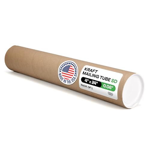 Cardboard Mailing Tube 4 x 24 with Plastic Caps - USA-Made USPS Approved Poster Tube for Documents & Blueprints - Reinforced Mailing Cylinders for Shipping & Storage by IDL Packaging