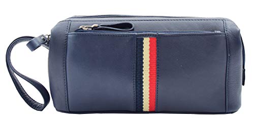 Articles de toilette laver sac cuir véritable marine pochette hlg159