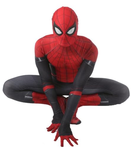 DEEFSOU Halloween Costumes Heroes Mens Jumpsuit 3D Print Bodysuit with Headwear Mask for Adults (Red, Adult-XXL(Height:69-71in))