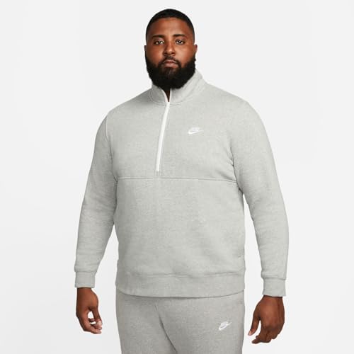 Nike Sportswear Club Men's Brushed-Back 1/2-Zip Pullover Mens DD4732-066 (DK GREY HEATHER/WHITE/WHITE), Size XL2