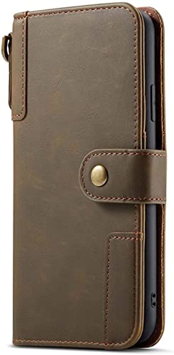 Carcasa de cuero iPhone 13 elegante diseño folio GANYUU caqui