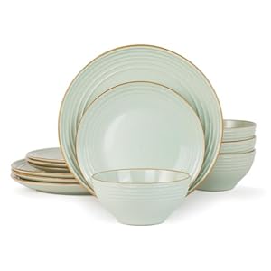 Famiware Jupiter Dinnerware Set, Plates and Bowls Sets for 4, Microwave and Dishwasher Safe, Scratch Resistant, 12 Pieces Dishes Set, Light Green