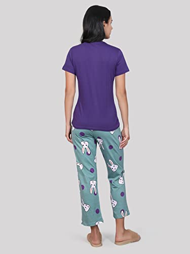 Image of Evolove Women's Cotton Round Neck Short SleevesNight Suit Set /Top Pyjama Set Super Soft Comfortable (Nightsuit-Round-HS-4)
