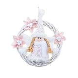 Christmas Wreath Door Hanging Sign, Christmas Wreath with Lanyard Hollow Out White Angel Garland Rat
