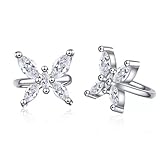 1 Par De Pendientes De Plata De Ley 925 Con Forma De Mariposa, Circonita Brillante, Diseño Romántico, Sin Perforaciones, Con Clip Para La Oreja, Joyería Para Mujer