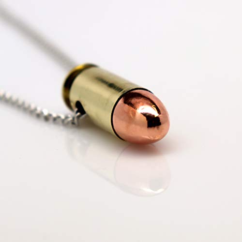 Real Metal 45 Caliber Bullet Necklace Hand Polished Brass and Copper Finish 24 Inch Neck Chain2