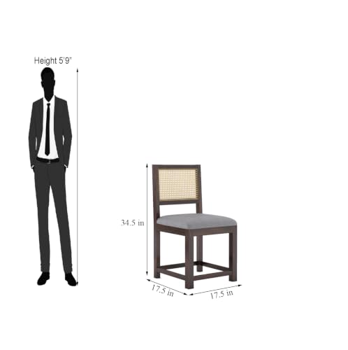 Image of Wooden 2 Chair for Living Room & Dining | Solid Wood Frame with Cane Backrest | Cushioned Seat | Modern Accent Chairs for Home & Office (Set of 2, Walnut)