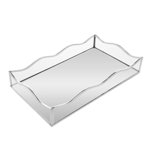 LYOR - Bandeja de Metal com Espelho - Cor Prateado 20cm x 30cm x 4cm - Linha Ocean