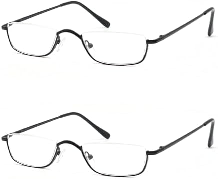 COVESATO 2 Pack Halbrahmen Lesebrille aus Metall Blaulichtfilter Halbmond Lesehilfe für Damen und Herren