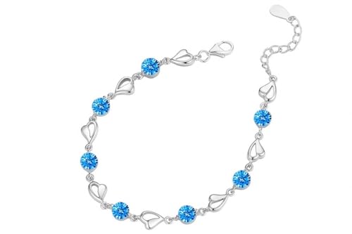 Image of Zarkan 925 Hallmark Silver Blue Crystal Heart Bracelet | Authentic and Certified | With Certificate of Authenticity | Beautiful Gift for women and girls