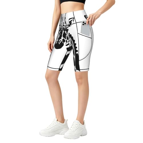 Short de yoga femme anti-frottement taille haute motif girafe confortable