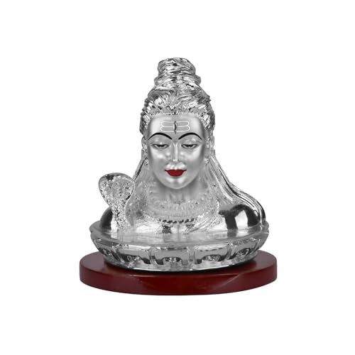 DIVINITI Shiva Idol for Home Decor Showpiece 999 Silver Plated Statue of Lord Shiva Blessings Shiv Ji Murti for Puja Room, Festival Gift Mahadev Figurine for Prosperity & Good Luck (7.5 X 5.5 CM)