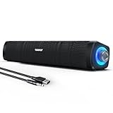 Uakinat USB Computer Speakers,Computer Speakers with 3.5 mm aux,Wired USB Powered & Colorful LED Lights with Switch Button,Surround Sound Portable SoundBar for Monitor Laptop Phone(Black)
