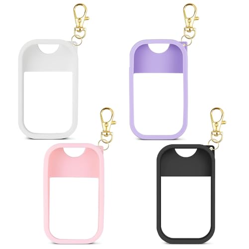 XFSRG 4 Accesorios De San-itizer De Mano, Funda Silicona Compatible Con Spray Mano, Funda Silicona Portátil Con Clip Dorado Para Estilo Y Comodidad