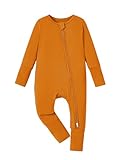 PATPAT Baby Pajama with Bamboo Viscose, Footie Jumpsuit Romper with 2-Way Zipper for Baby Boy Girl Toddler Sleeper Sleepwear, Orange, Baby:3-6 M