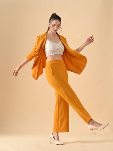 Image of Women's High Waist Straight Fit Trousers,Solid Korean Stretchable Pants for Women, Regular Fit Elastic Waist Full Length Formal Trouser,Casual,Office Wear