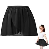 DiULi Falda de Danza Ballet para Niña, Falda Corta Gasa de Baile, Faldas Cruzada de Ballet, Faldas de Bailarina Niñas con Cintura Elástica para Patinaje Artístico, Gimnasia y Latino (Negro - Talla M)