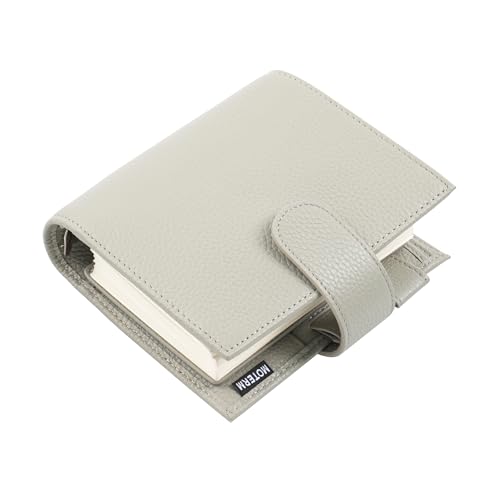Moterm Pocket Luxe Agenda à anneaux – Organiseur en cuir véritable (galet vert gris clair, anneau de 30 mm)
