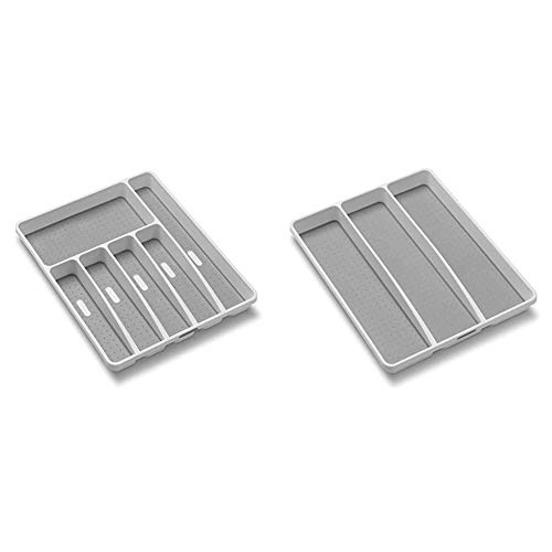 madesmart Classic Large Silverware Tray - White | 6-Compartments| Kitchen Drawer Organizer & Classic Utensil Tray - White| 3-Compartments | Kitchen Organizer |Soft-grip Lining and Non-slip Rubber Feet