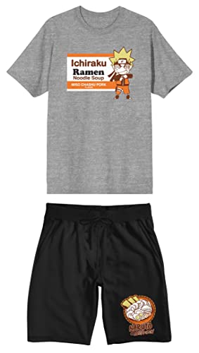 Bioworld Naruto Shippuden Ichiraku Ramen Chibi Character Men's Graphic T-shirt & Sleep Short Set