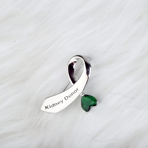 Image of CENWA Kidney Donor /Kidney Recipient Green Ribbon Zircon Brooch Pin Jewelry Transplant Gift Kidney Donor Thank You Gift