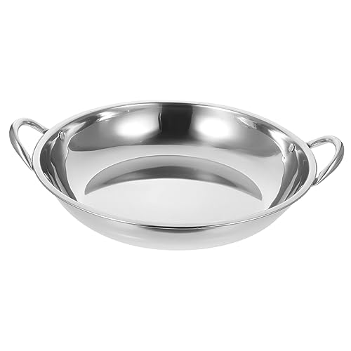 POPETPOP Sartén antiderrame ollas de cocina manejas bote de stock Cacerola sartenes de acero inoxidable para cocinar quemador wok de inducción olla de fondo pesado saltear wok Plata