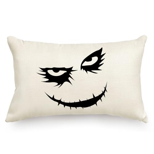 Payasos, Luggage RLCMO - Funda de almohada de lino para Halloween, con sonrisa malvada de miedo, 12 x 20 pulgadas, para sofá, cintura, funda de almohada de decoración,...