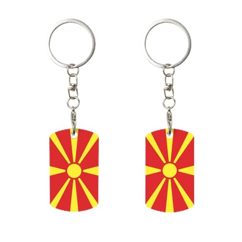 Porte-clés avec clip drapeau de la Macédoine du Nord, porte-clés rectangulaire en métal personnalisé, pour la maison, le bureau et la moto