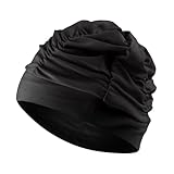 Swim Caps for Women Swimming Fabric Nylon Cloth Swim Cap Comfort Pleated Swimming Cap for Long Hair Not Waterproof Elastic Bathing Caps Swim Hat Keep Hairstyle Unchanged(1-Black)