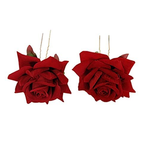 Image of Vogue Hair Accessories Light Weight Red and White Rose Flower Bun Maker Juda Pins Hair Accessories (4 Hair Pins) (Red & White)