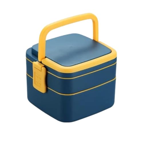 Image of Double-Layer Square Lunch Box with Handle, 2 Compartment Tiffin with Handle & Push Lock, Food Grade Plastic Tiffin Box for Travelling, School (1-pcs)