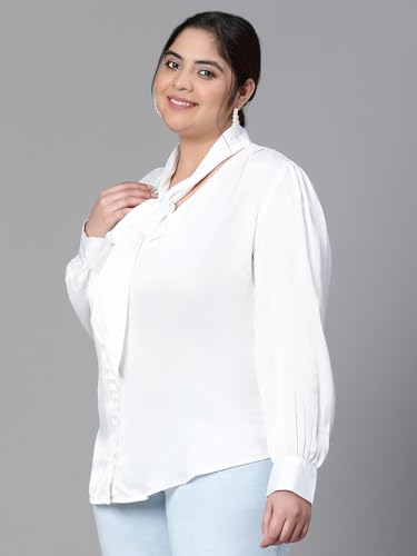 Image of oxolloxo Women Plus Size V-Neck with Tie-Knot Long Sleeve Top